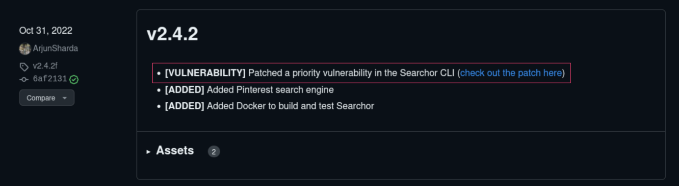 searchor2.4.0github漏洞页面